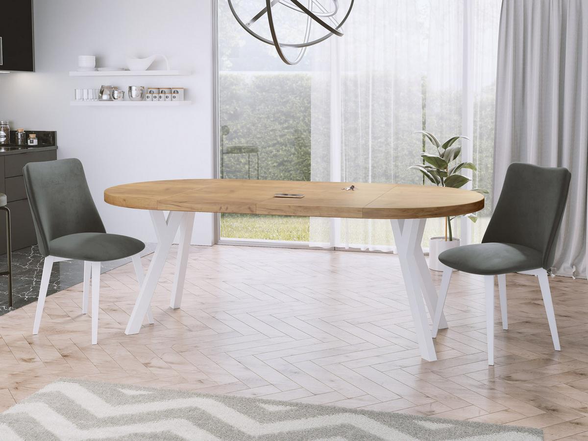 ESSTISCH Twixy runder ausziehbarer, Wotan Eiche 100-200/100/76 cm - Eiche Wotan/Weiß, Holz/Holzwerkstoff (100/200/76cm) - WFL GROUP