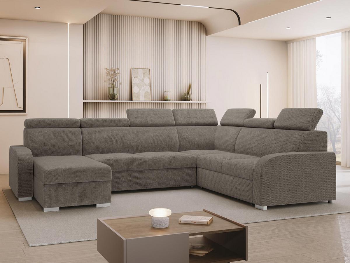 WOHNLANDSCHAFT Oslo 2rR2pLC - Silberfarben/Braun, Holz/Kunststoff (315/85/250cm) - MIRJAN24
