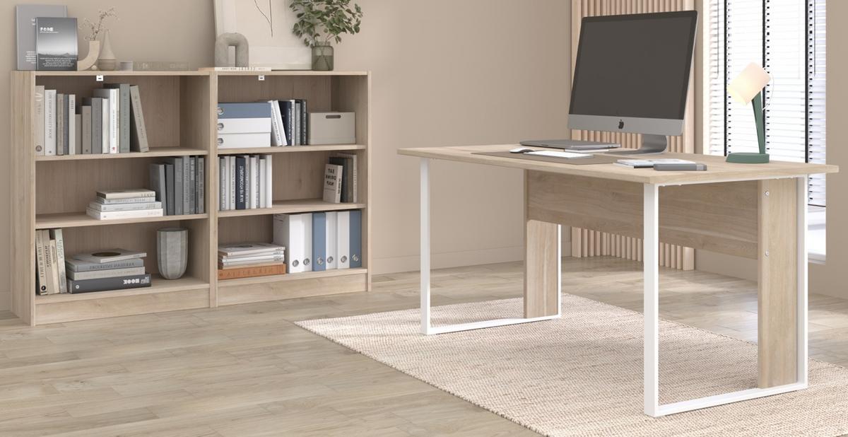 BÜROMÖBEL Set Eiche, weiß, Schreibtischkombination mit Schreibtisch und 2x Regal - Eichefarben/Weiß, Holzwerkstoff/Metall (80/150/73cm) - Parisot Meuble