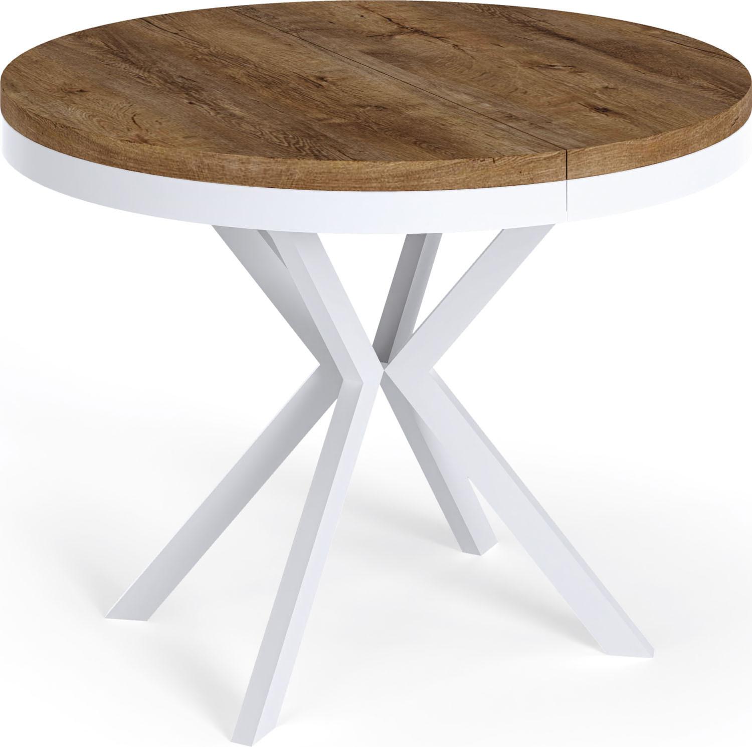 ESSTISCH Cloud runder ausziehbarer, Lefkas Eiche 100-180/100/76 cm - Alteiche/Weiß, Holzwerkstoff/Metall (100/180/76cm) - WFL GROUP
