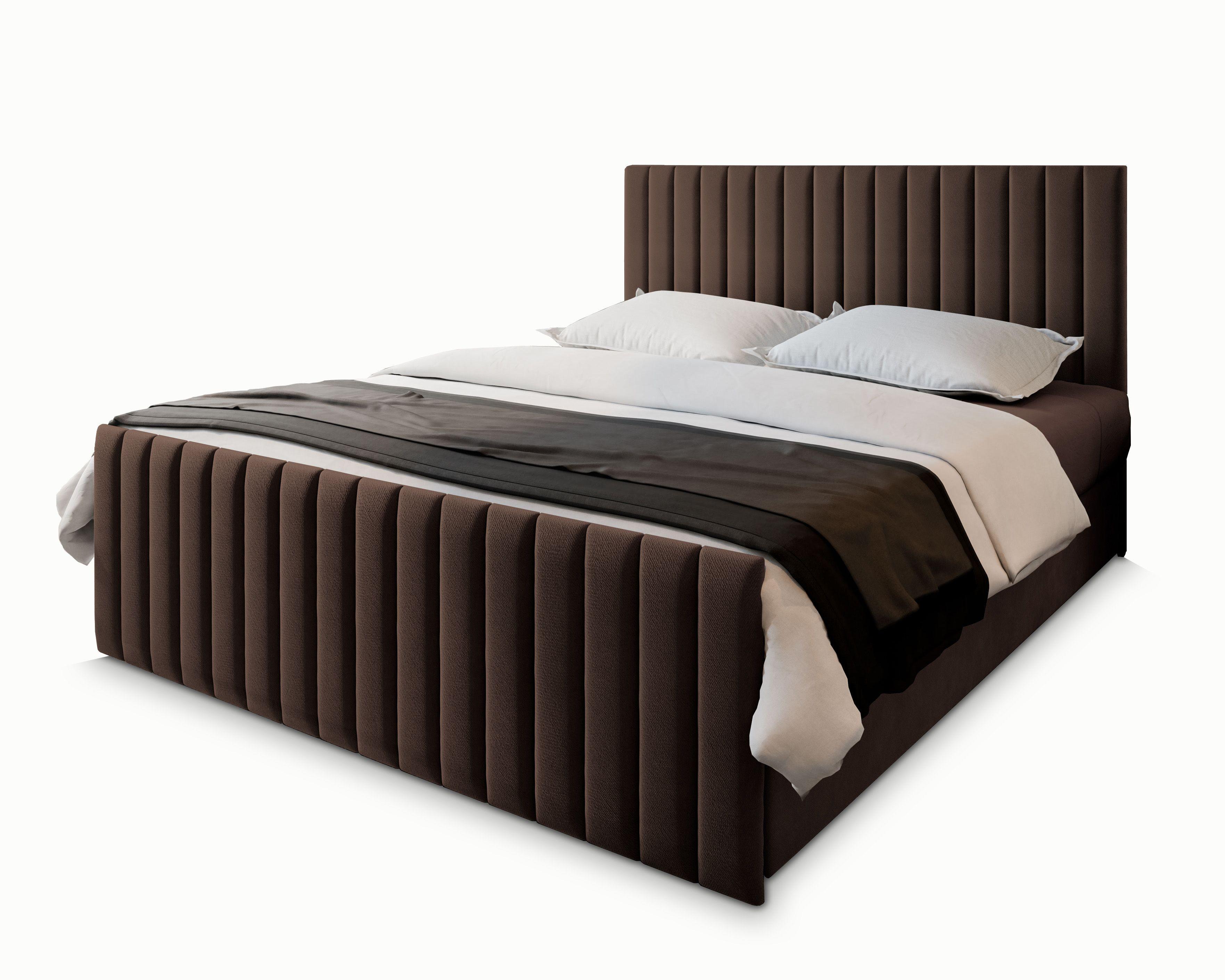BOXBETT ARION 160x200 cm mit Matratze und Topper, H2+H3 - Braun - Braun, Holz (160/200cm) - MASSENO