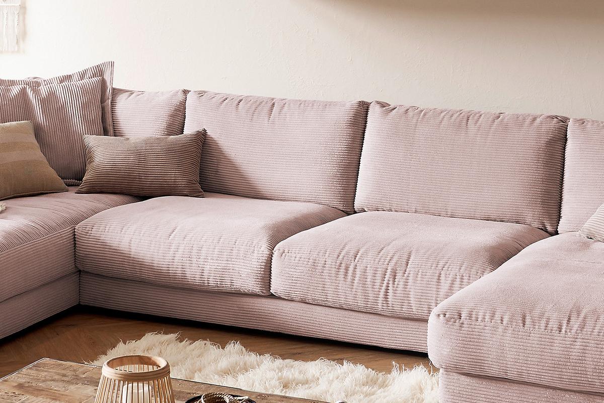 WOHNLANDSCHAFT MADELINE Pink Cord - Schwarz/Rosa, Kunststoff/Textil (425/86/224cm) - KAWOLA