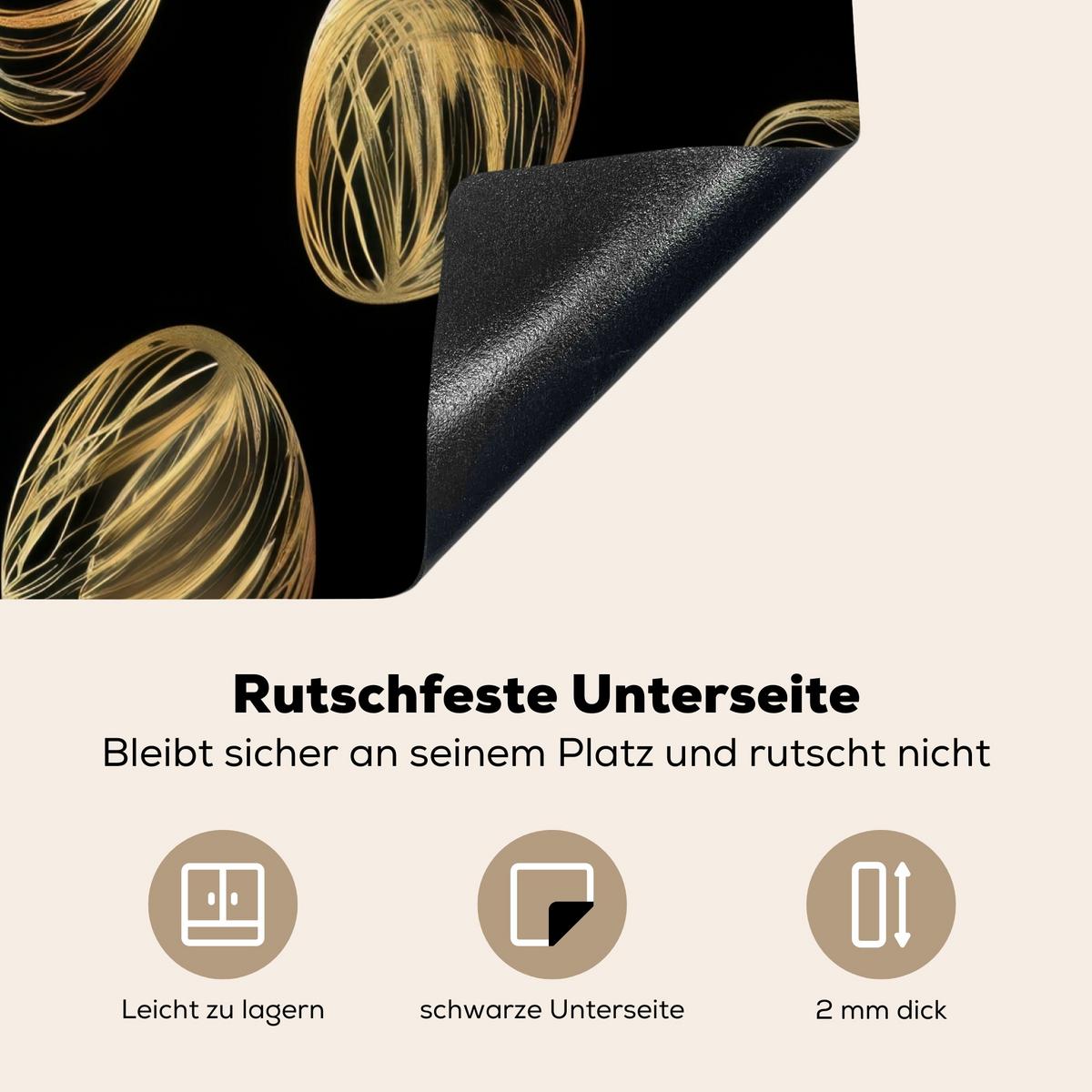 HERDABDECKPLATTE Eier - Gold - Muster Abdeckung Ceranfeld 58.3x51.3 cm - Schwarz, Kunststoff (58.3/51.3/0.2cm) - MuchoWow