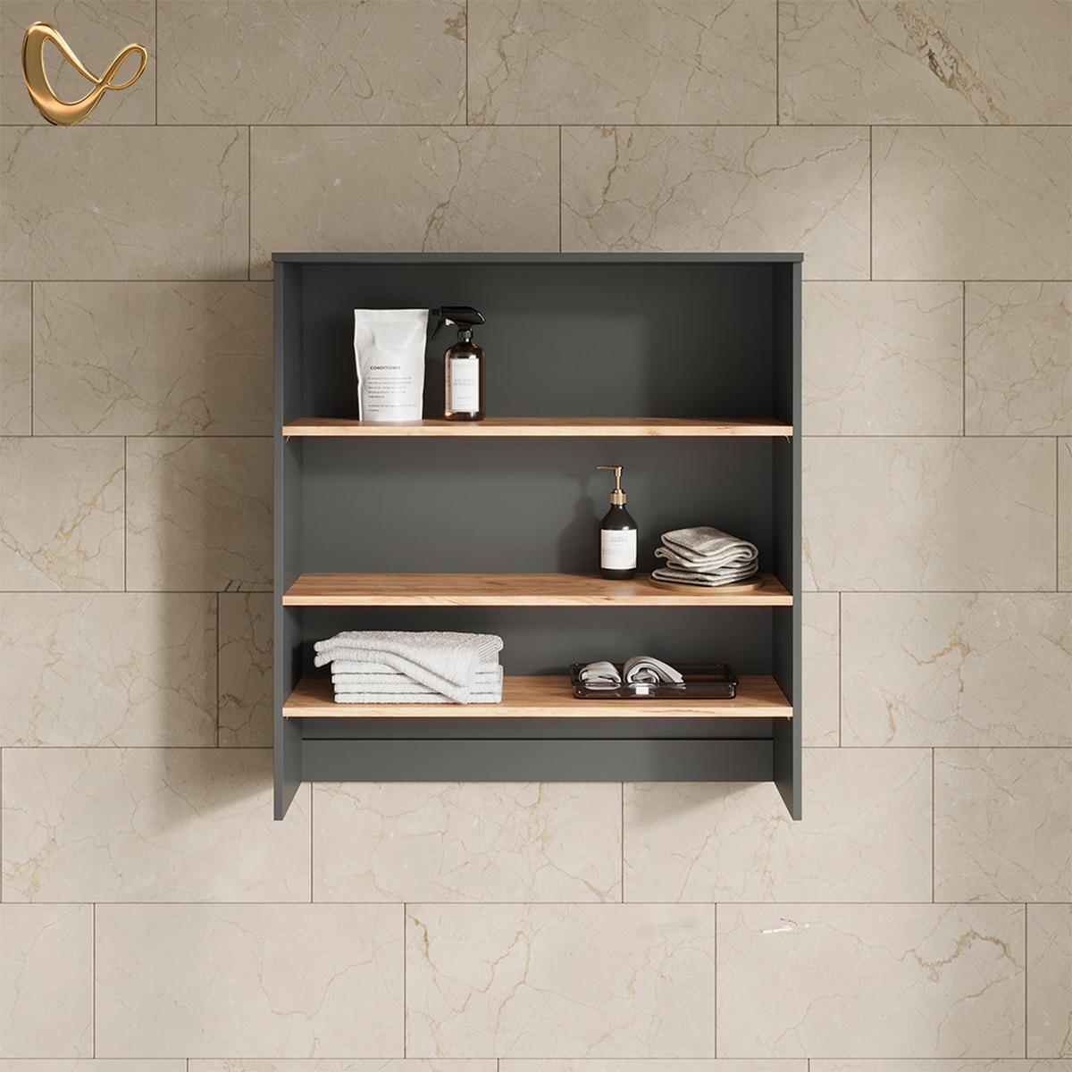 WASCHMASCHINENSCHRANK Paolina Anthrazit/Goldkraft Eiche 93.6 x 100.4 cm mit offenen Regalen - Honigeiche/Anthrazit, Holzwerkstoff (93.6/100.4/29cm) - Livinity®