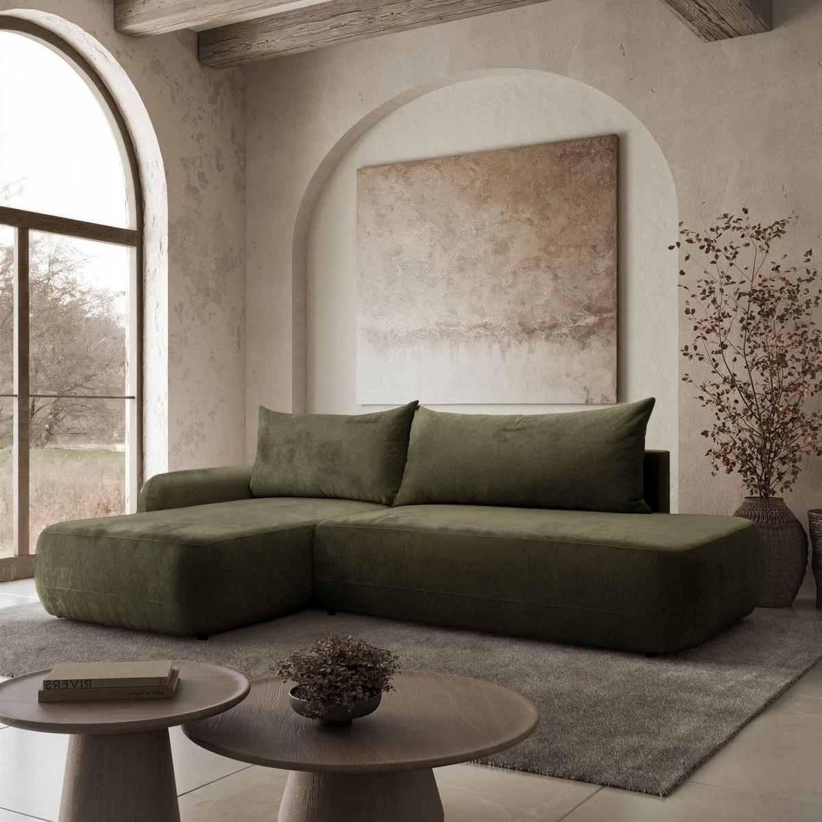 ECKSOFA GOYA mit Schlaffunktion und Bettkasten, Linke, Perfect Harmony 39 - Waldgrün, Textil (184/302cm) - Lookway