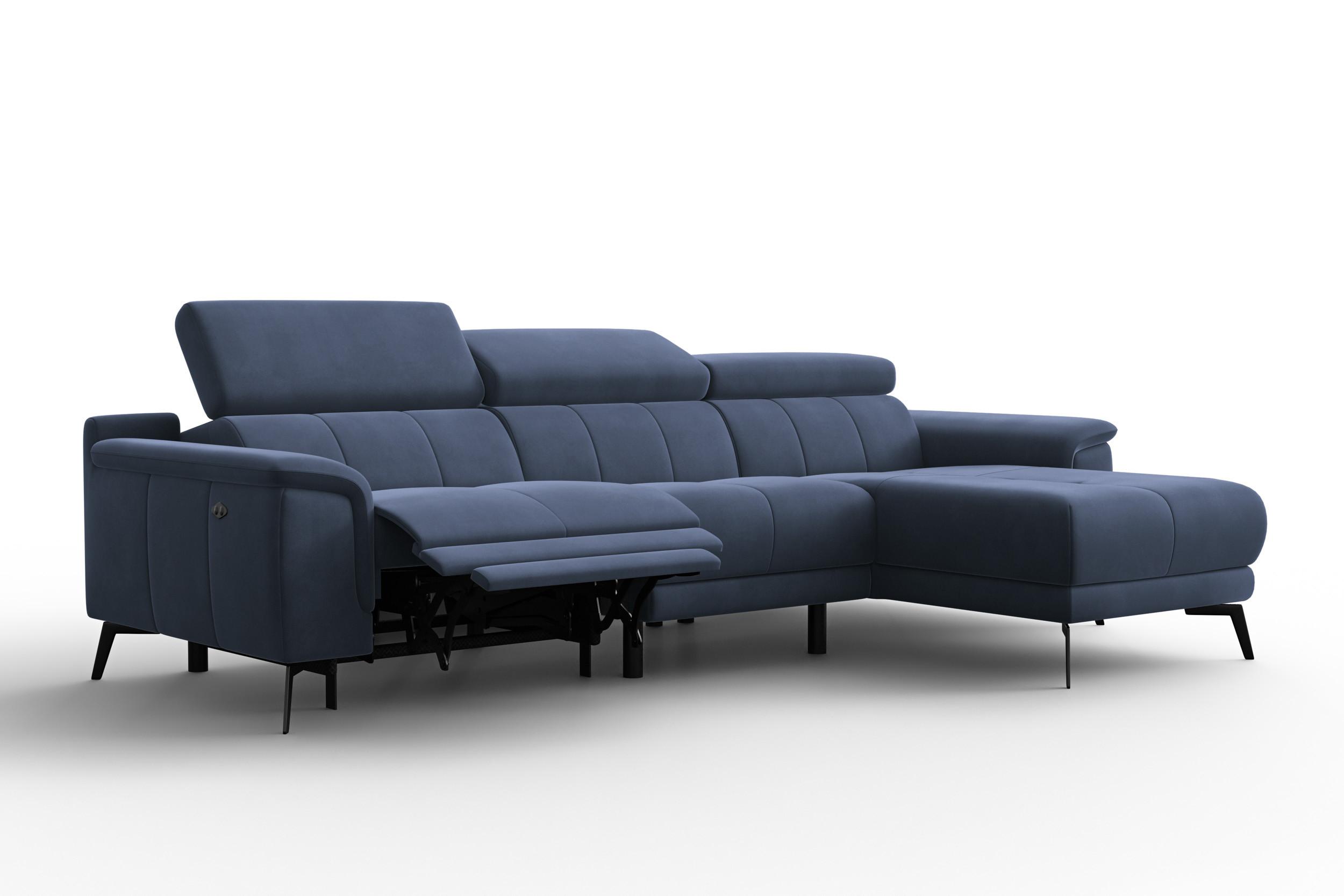 ECKSOFA FIERO 4-Sitzer RECHTS, Marineblauer Veloursstoff - Blau/Schwarz, Holz/Textil (288/170cm) - Courtois Laville