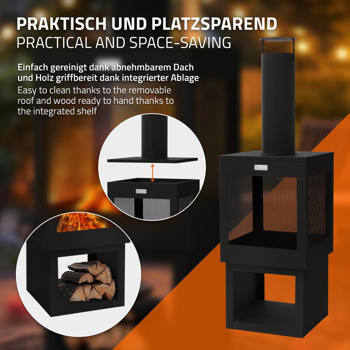 GARTENKAMIN 128x40 cm Schwarz - Schwarz, Metall (40/128/40cm) - ML-DESIGN