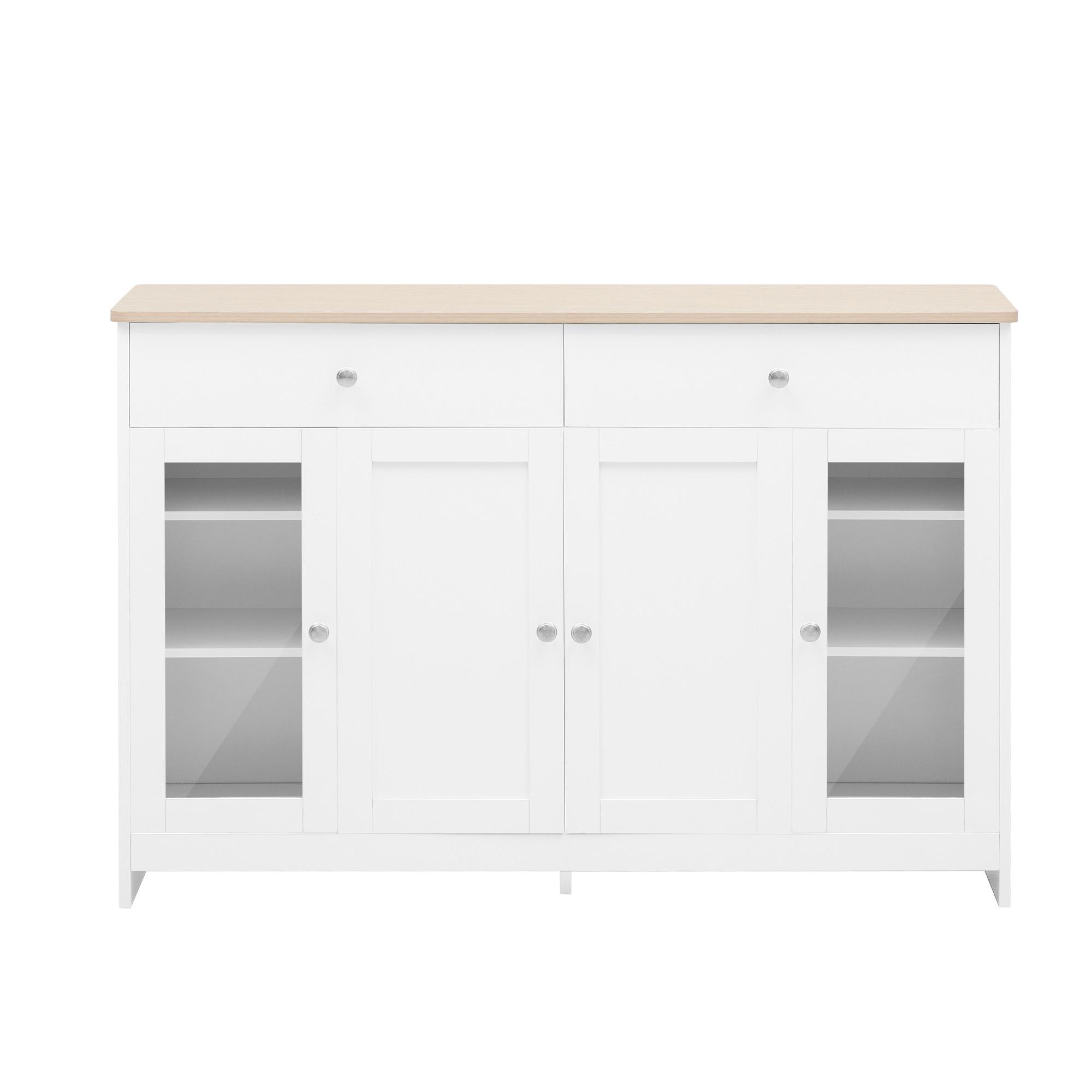 SIDEBOARD weiß & holzoptik mit glastüren & 2 schubladen - Weiß, Holzwerkstoff (120/80/37cm) - Urban Meuble