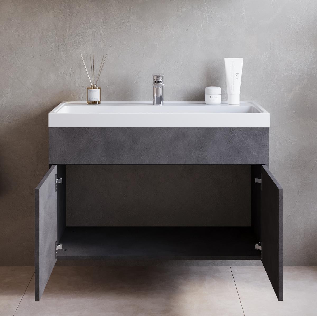 BADMÖBEL-SET Paso 2 Teile Dunkel Grau - 80 x 35 x 55 cm - Grau, Holz (80/55/35cm) - Badplaats