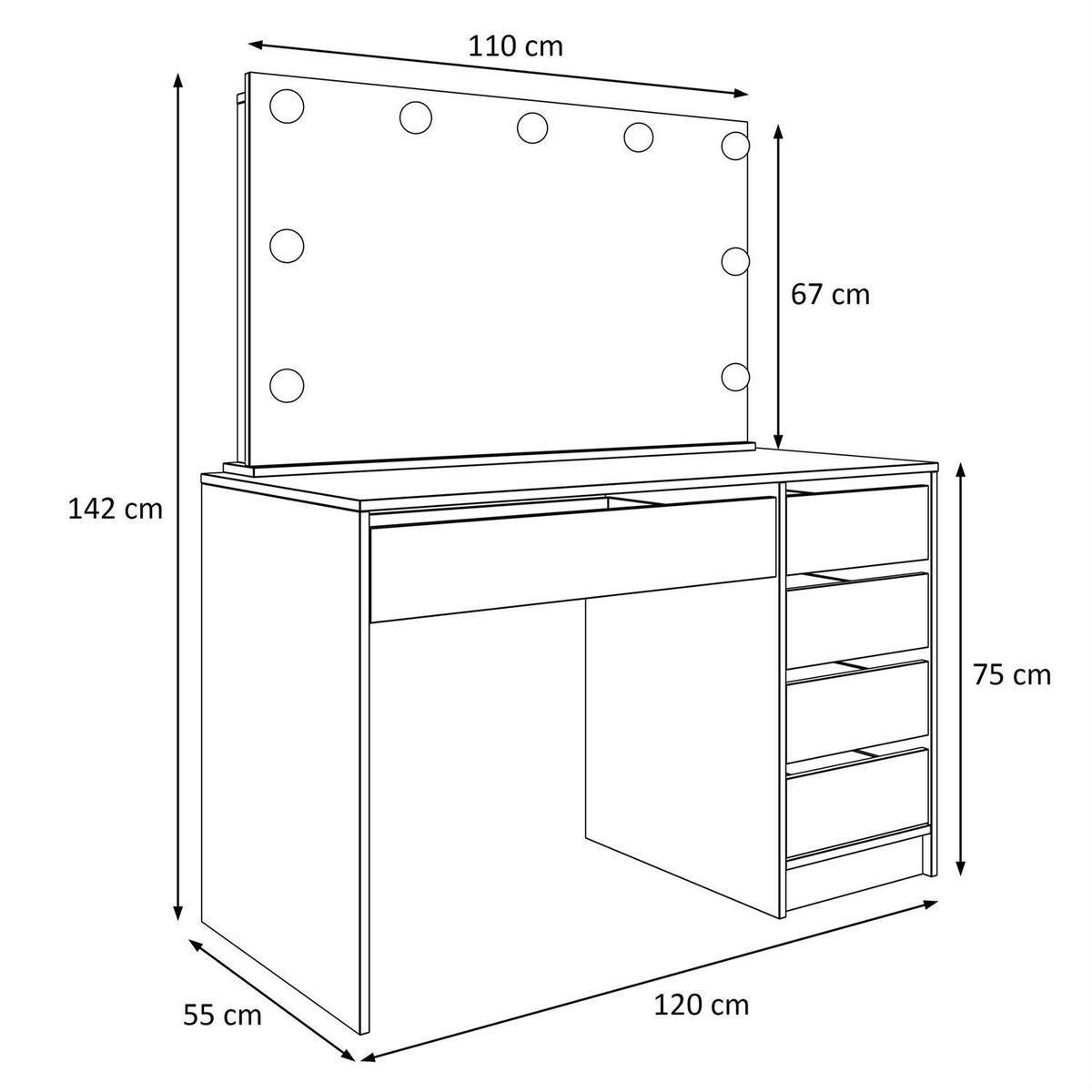 SCHMINKTISCH MADA ELITE Weiß / Weiß hochglanz mit Spiegel und Beleuchtung - Weiß Hochglanz, Holzwerkstoff (120/142/55cm) - Lookway