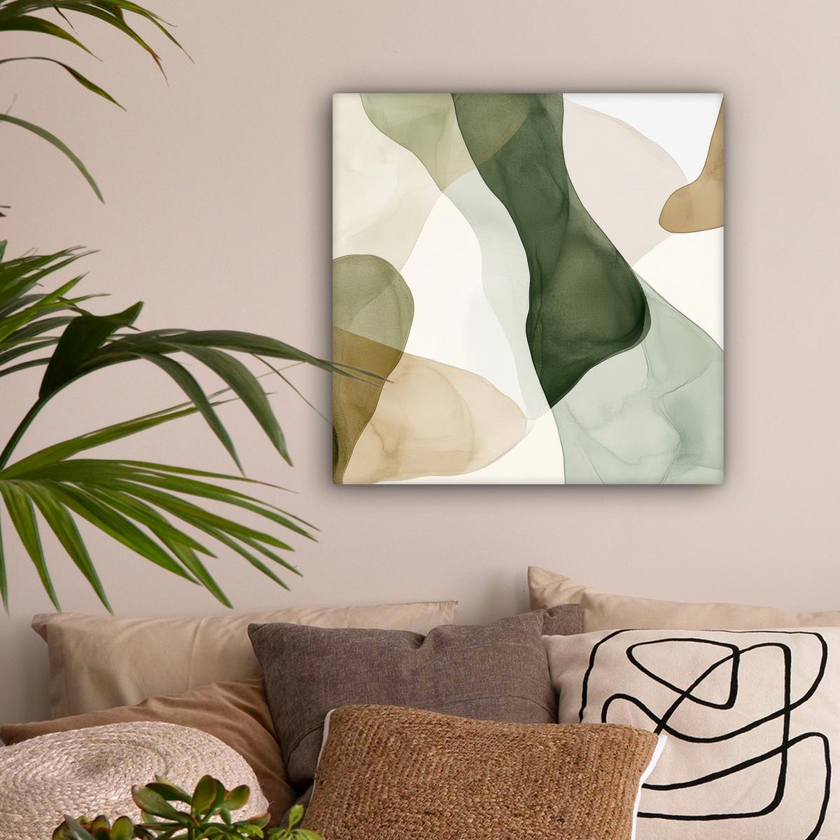 LEINWANDBILD Japandi - Abstrakt - Grün Wandbild Wohnzimmer 50x50 cm - Salbeigrün, Textil (50/50cm) - MuchoWow