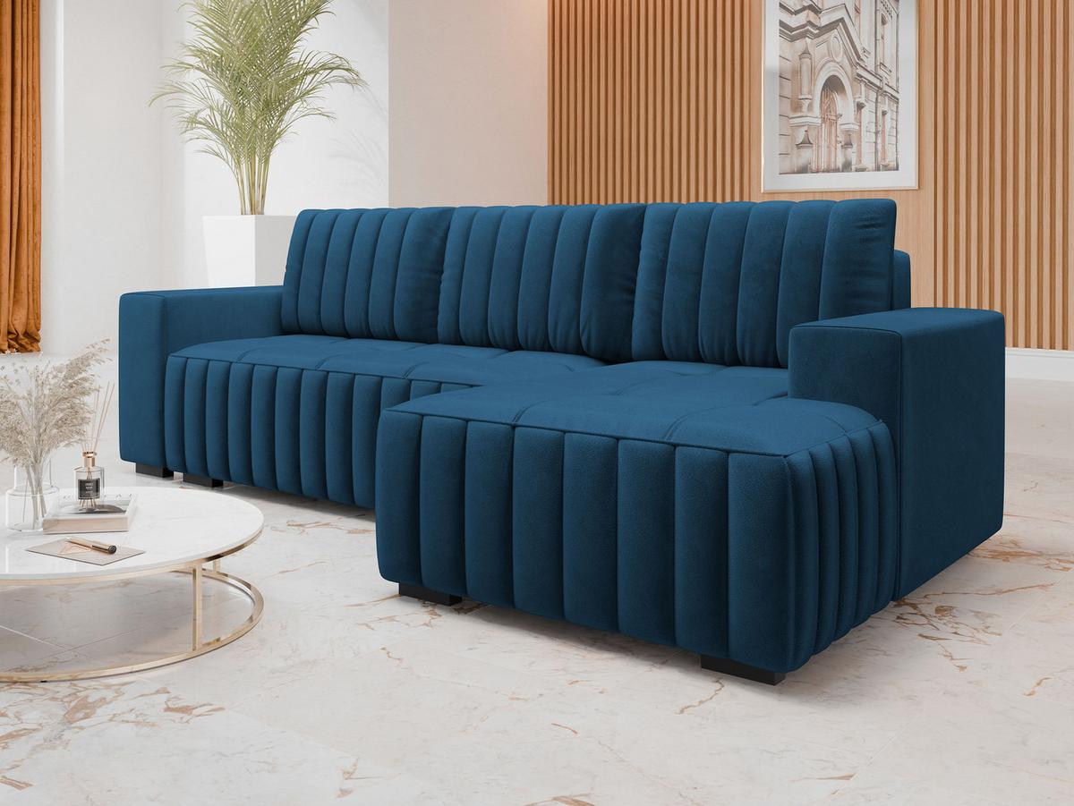 ECKSOFA Hugo, Seite: Rechts - Blau/Dunkelbraun, Holz/Textil (240/140cm)