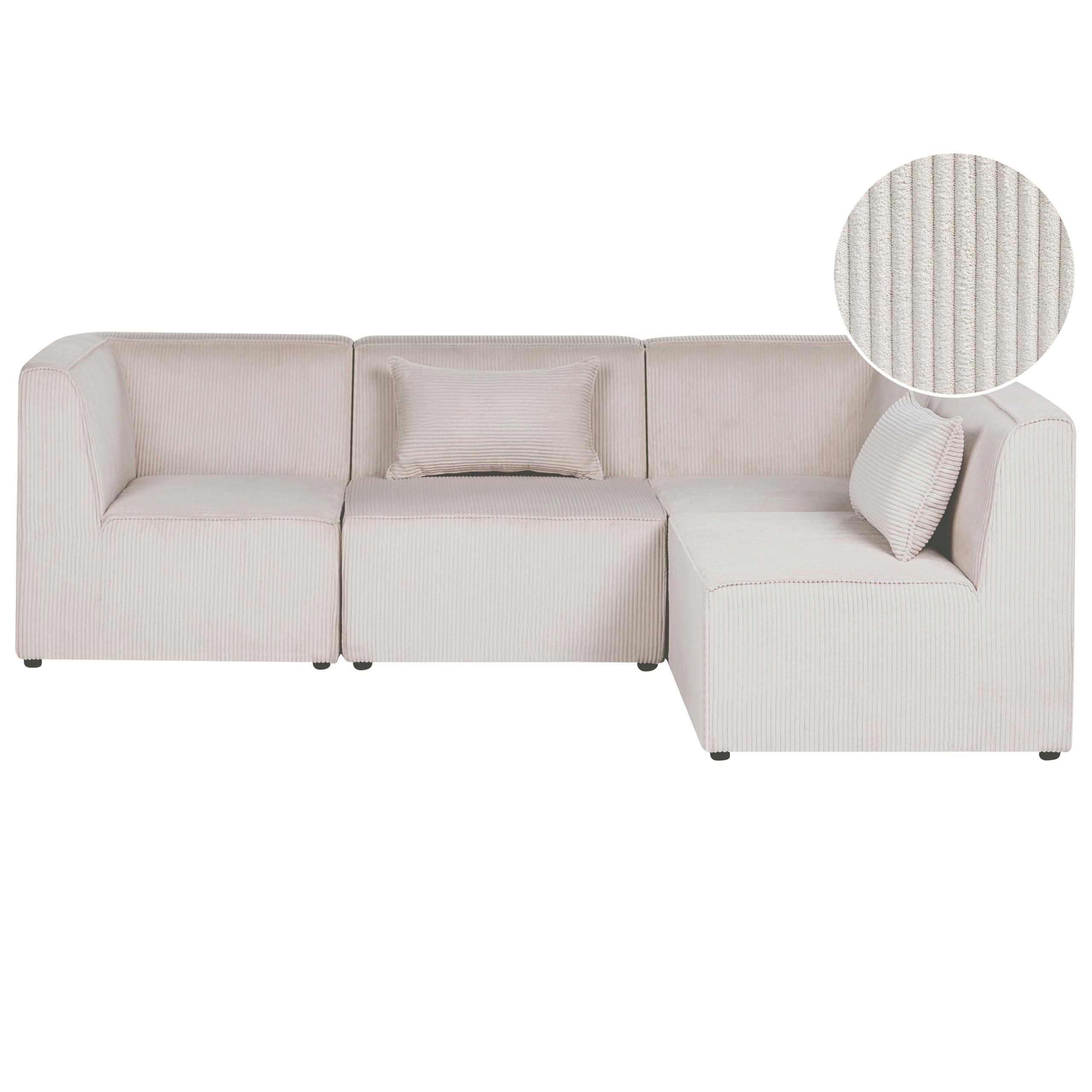 ECKSOFA Modul 4-Sitzer linksseitig Beige Cord Lemvig - Beige, Textil (250/166cm) - Beliani