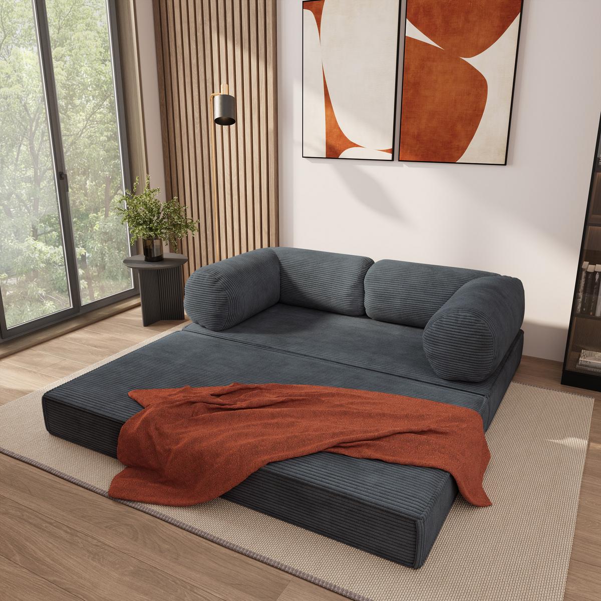 BETTSOFA ALVIO aus Schaumstoff Kordstoff Grau Schlaffunktion - Dunkelgrau, Textil (170/68/80cm) - MASSENO