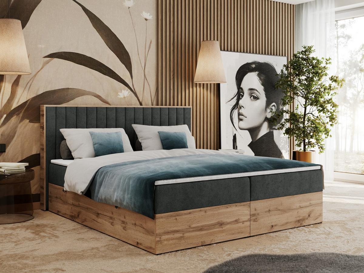 BOXBETT ALBERO 4 - 160/200 Dunkelgrau Struktur - H4 - Dunkelgrau, Holz/Textil (160/200cm) - MKS