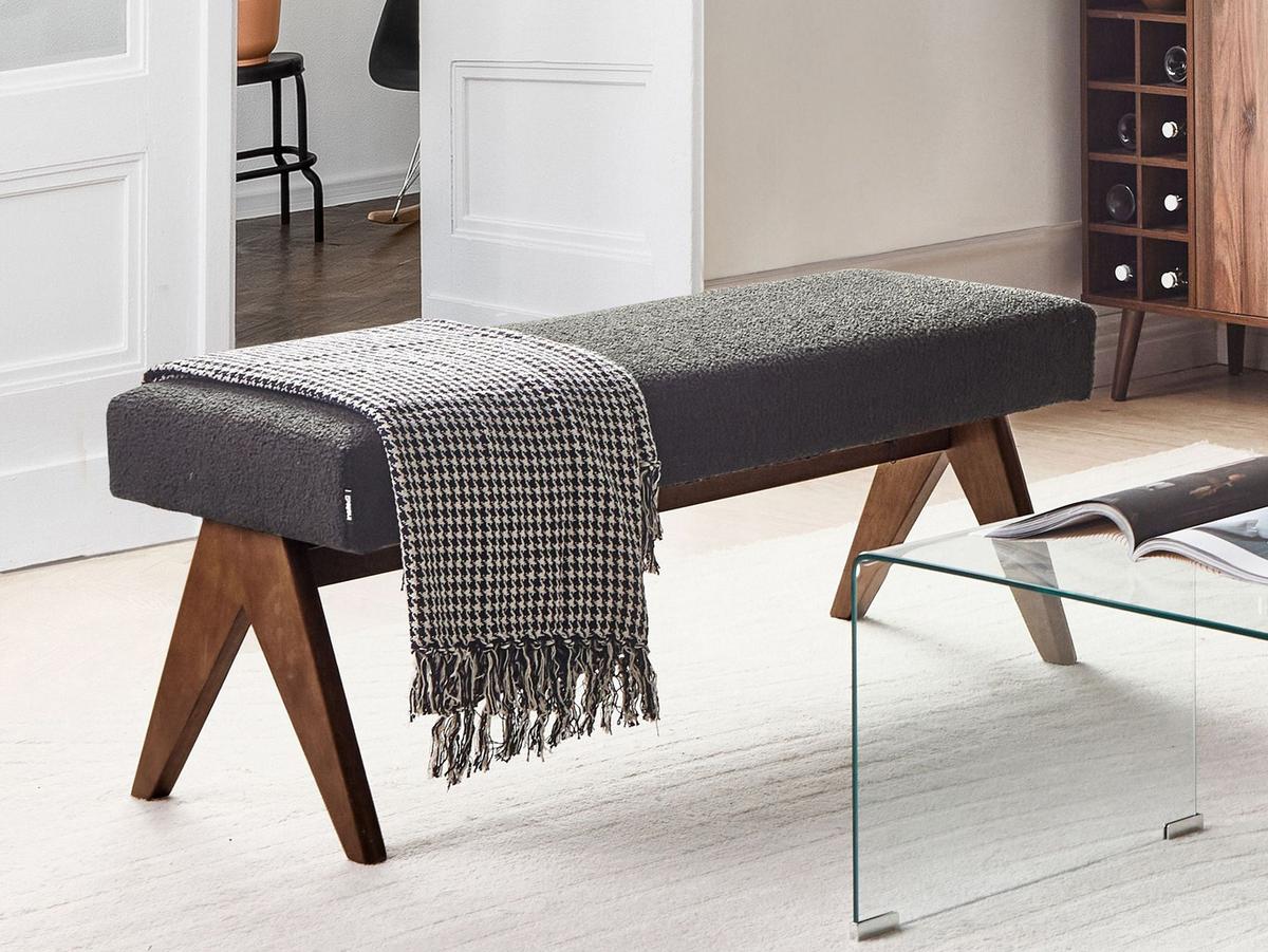 POLSTERBANK Bouclé Schwarz/Dunkelbraun Tamre - Schwarz, Textil (118/48/46cm) - Beliani