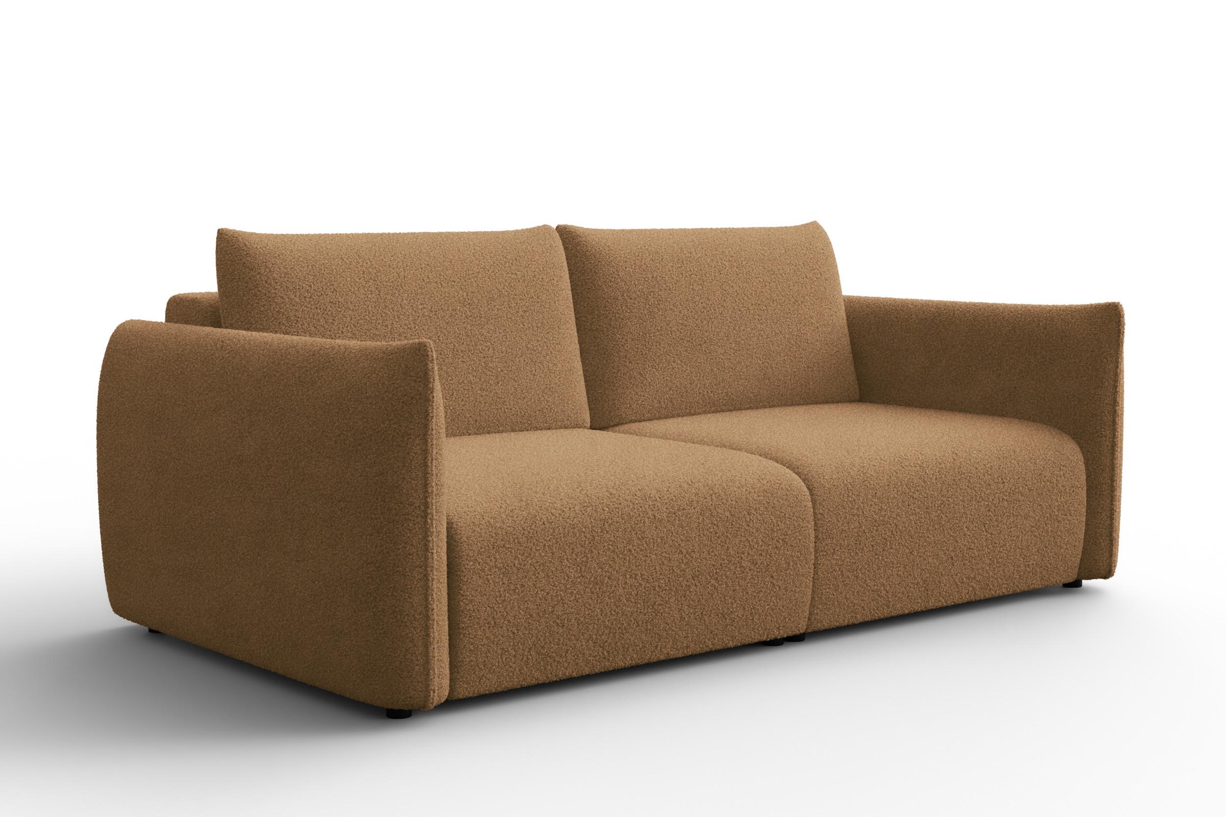SOFA TAUER 3-Sitzer, Bouclé-Stoff braun - Schwarz/Braun, Holz/Textil (206/84/112cm) - Courtois Laville