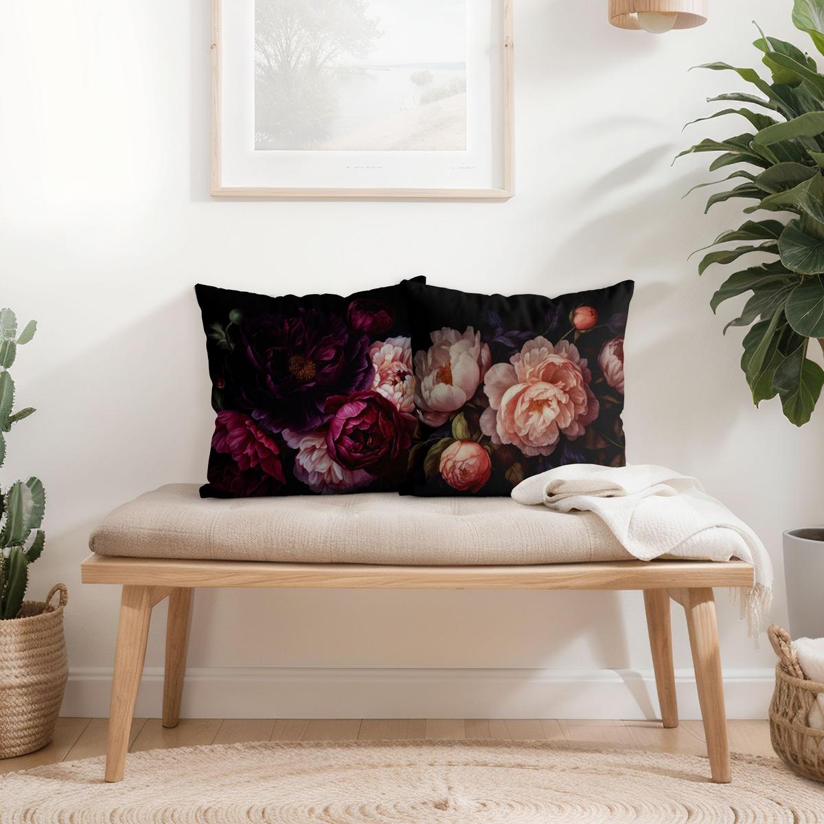 DEKOKISSEN 2er-Set Dunkle Blüten Duo 40/40 cm - Schwarz, Textil (40/40cm) - Bilderwelten