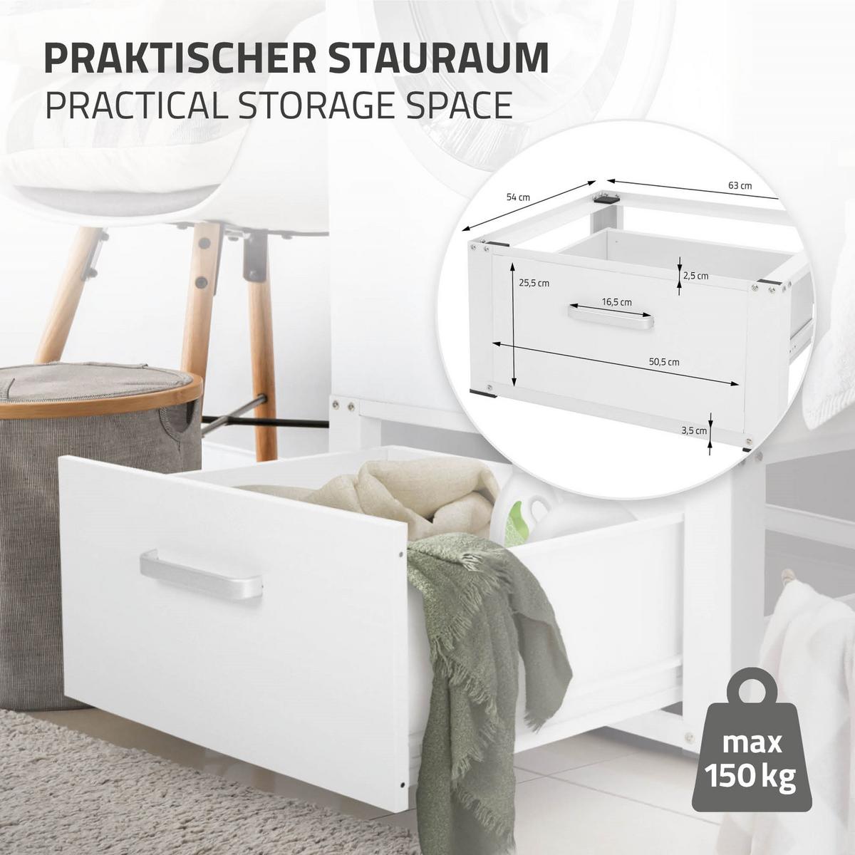 WASCHMASCHINEN UNTERGESTELL mit Schublade 63x54 cm Weißaus Stahl - Weiß, Metall (54/31.5/63cm) - ML-DESIGN