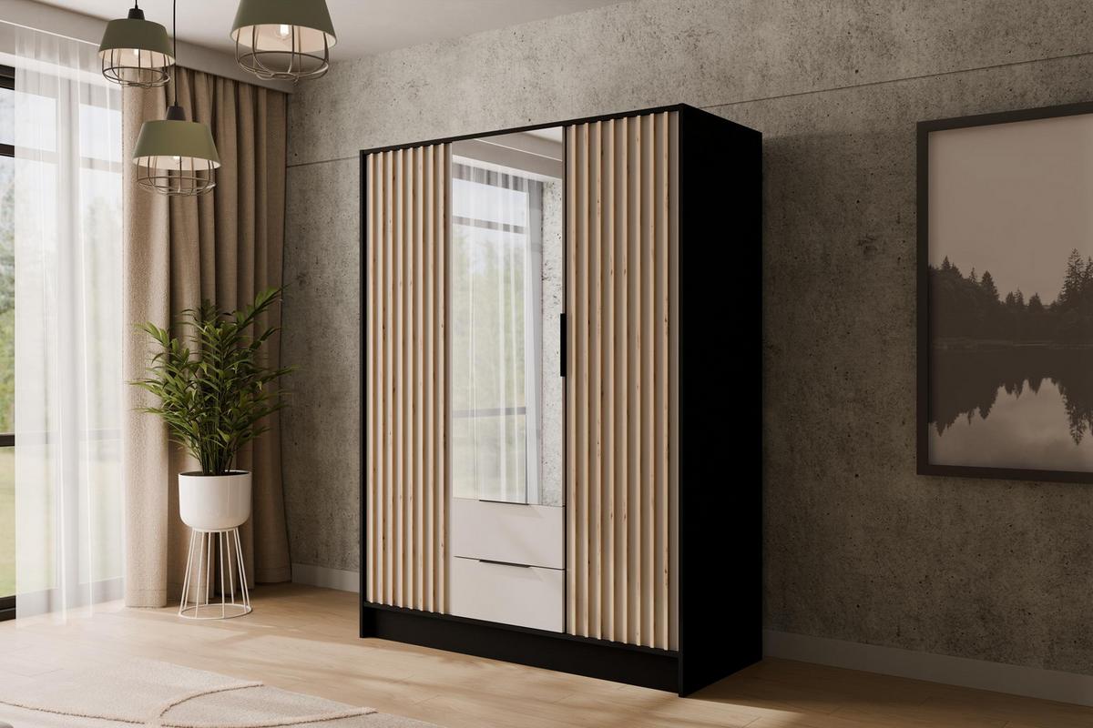 KLEIDERSCHRANK NELIA - 150 cm - Schwarz/Weiß, Holzwerkstoff (150/200/51cm) - ALTDECOR