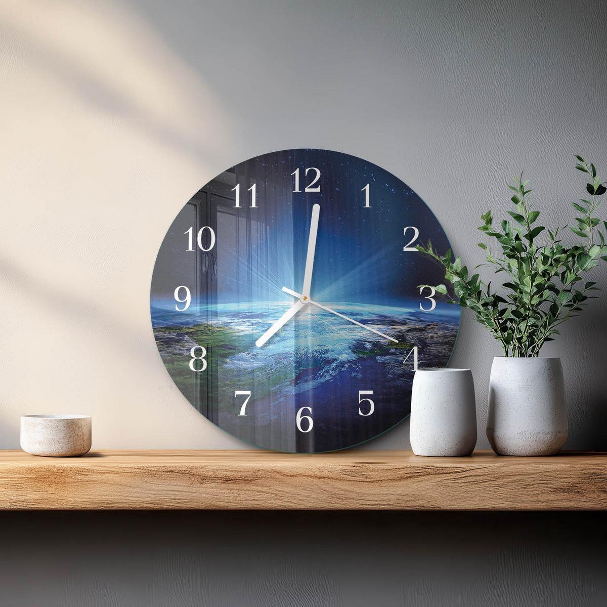 WANDUHR aus Glas Ø30 cm - Das Universum der Erde - Blau, Glas (30/30/0.4cm) - TULUP