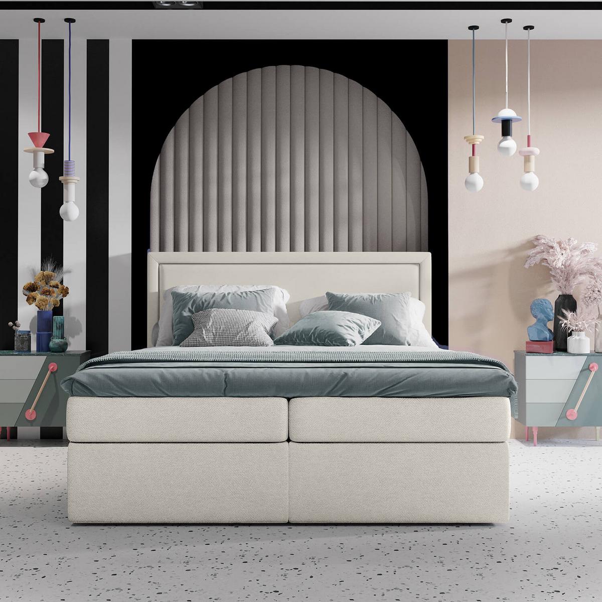 BOXBETT Jodan 200/200 cm Creme im Megan Stoff - Creme/Schwarz, Holz/Holzwerkstoff (200/200cm) - AltaBeds