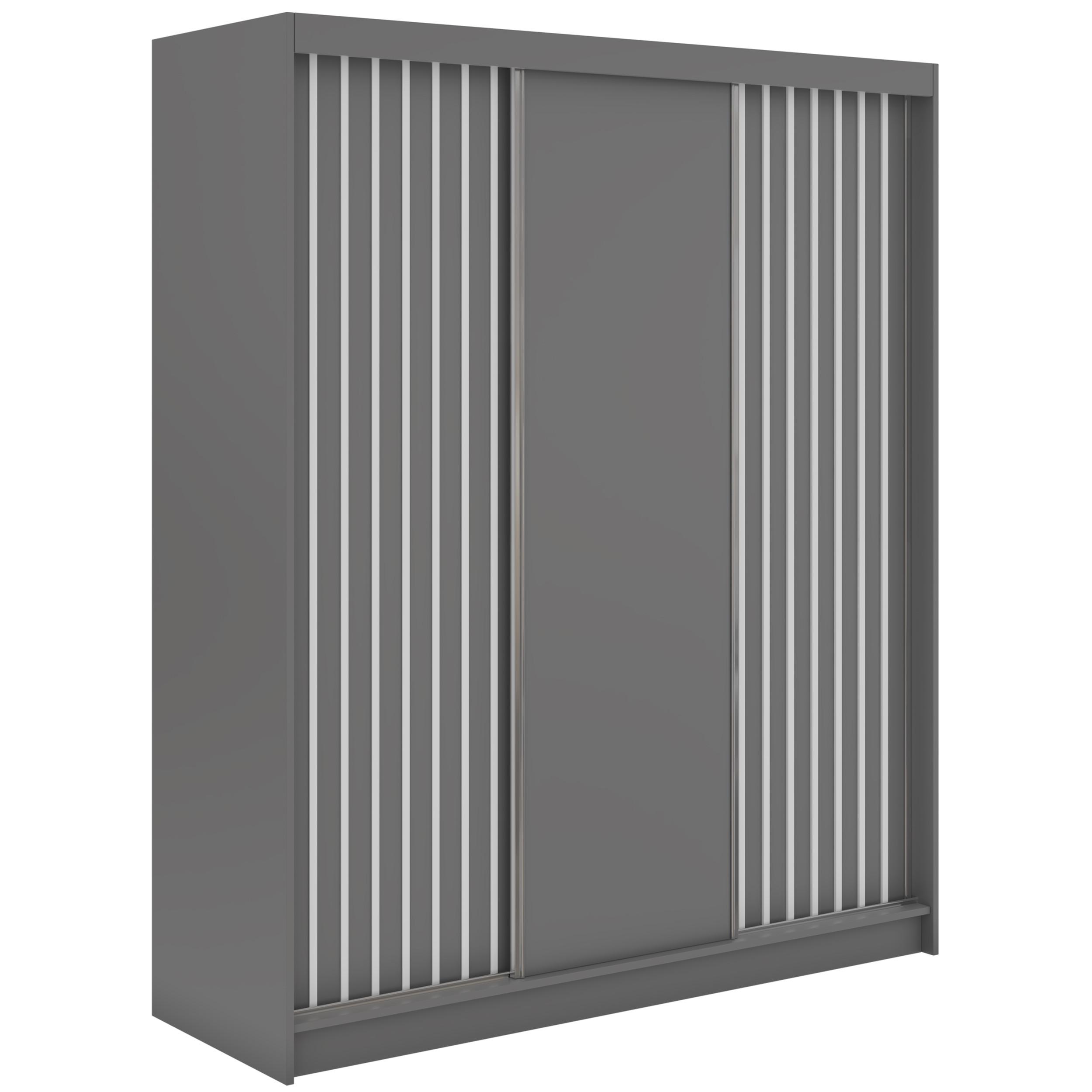 SCHWEBETÜRENSCHRANK mit Lamellen und Schubladen LUMOS - 180 - Grau und Weiß - Alufarben/Weiß, Holzwerkstoff/Metall (180/216/61cm) - MKS