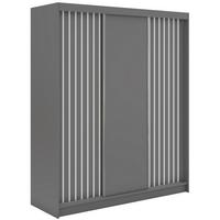 SCHWEBETÜRENSCHRANK mit Lamellen und Schubladen LUMOS - 180 - Grau und Weiß - Alufarben/Weiß, Holzwerkstoff/Metall (180/216/61cm) - MKS