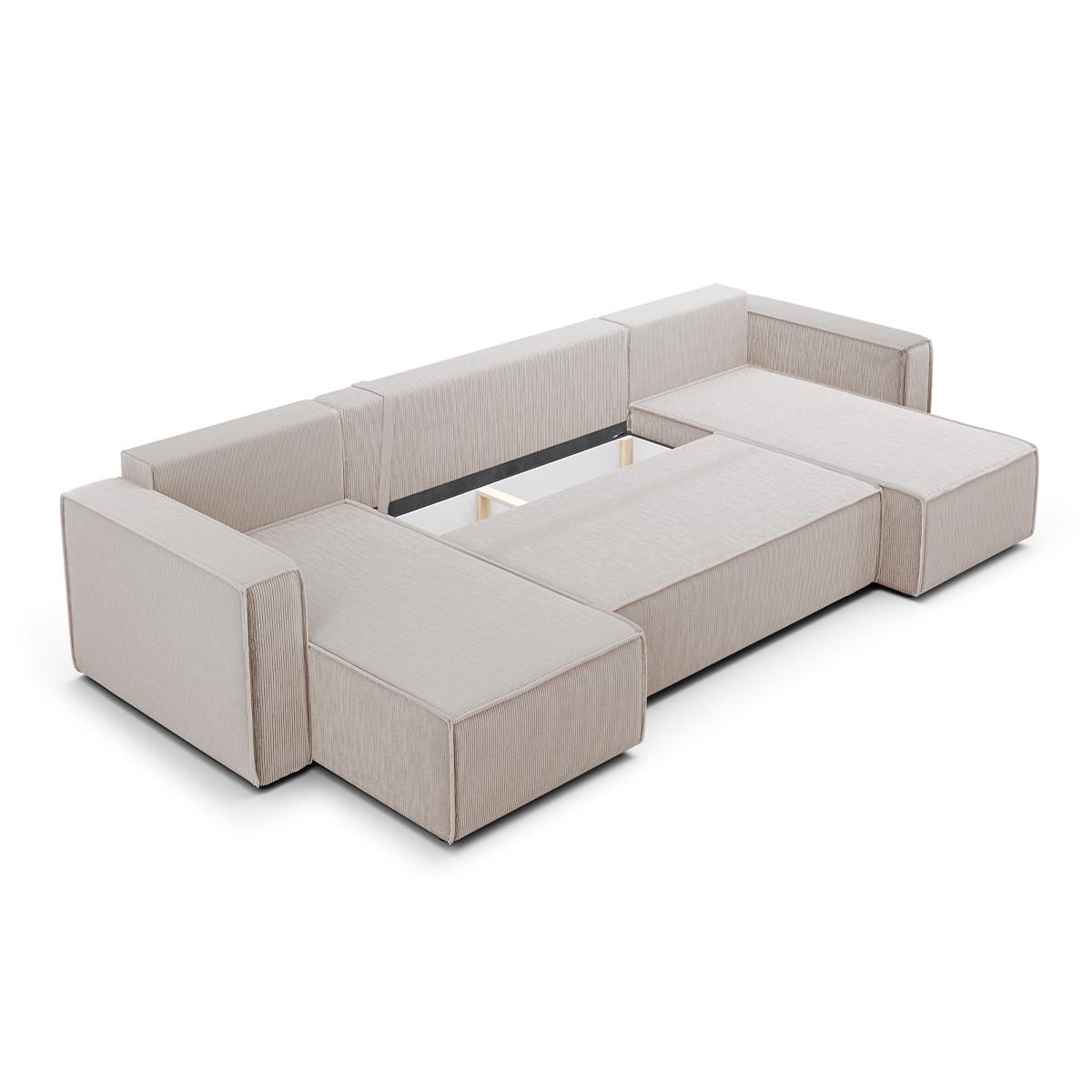 PANORAMASOFA Ezekiel 5 Sitzplätze Beige - Weiß, Holz (309/73/145cm) - Petits-meubles