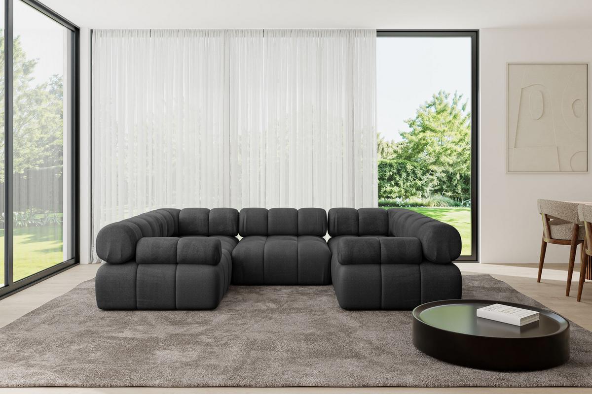 WOHNLANDSCHAFT modulares Sofa Birno-U1 - 285x190x70 cm Schwarz Velours - Schwarz, Holzwerkstoff/Textil (285/70/190cm) - ALTDECOR