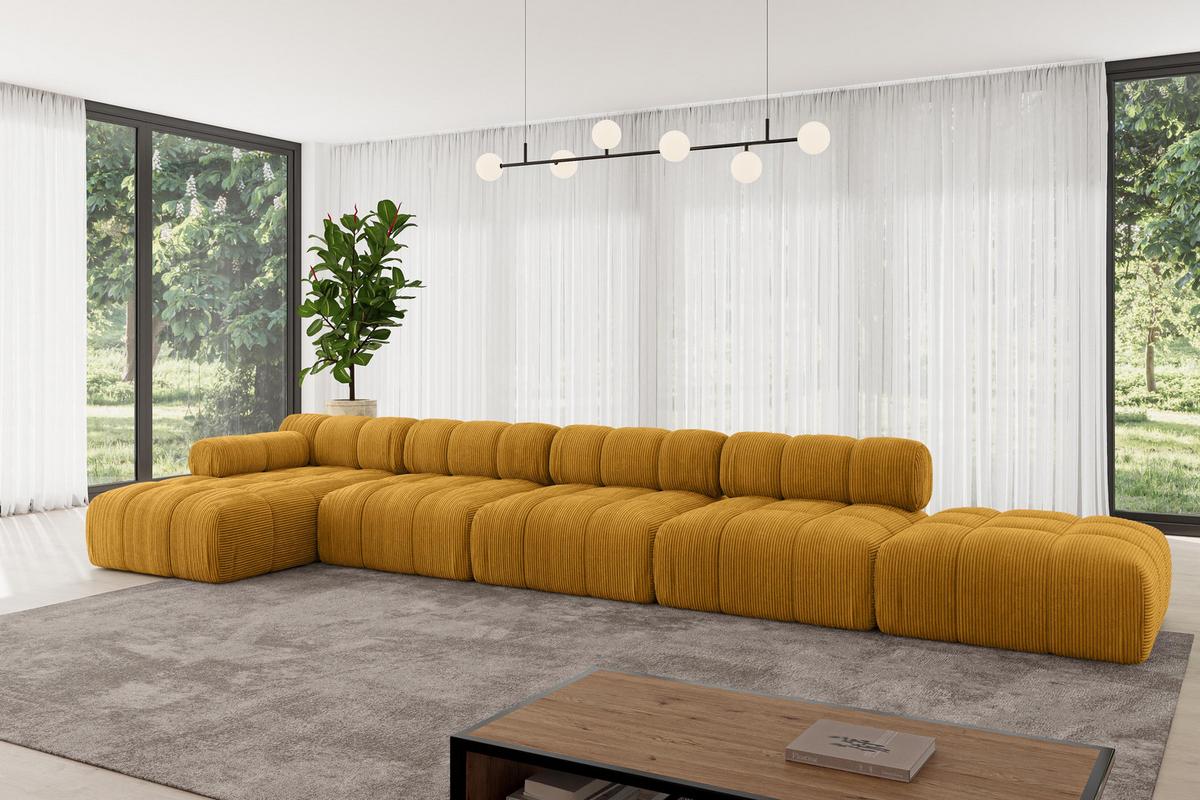 ECKSOFA modulares Sofa Lizur-L3 - 475x160x70 cm Senfgelb Cord - Currygelb, Holzwerkstoff/Textil (475/160cm) - ALTDECOR
