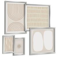 BILDER SET 5er Set - 50x50 cm & 20x30 cm & 40x60 cm Silberner Rahmen - Abstrakte Boho-Musterformen - Silberfarben, Kunststoff (40/60cm) - TULUP