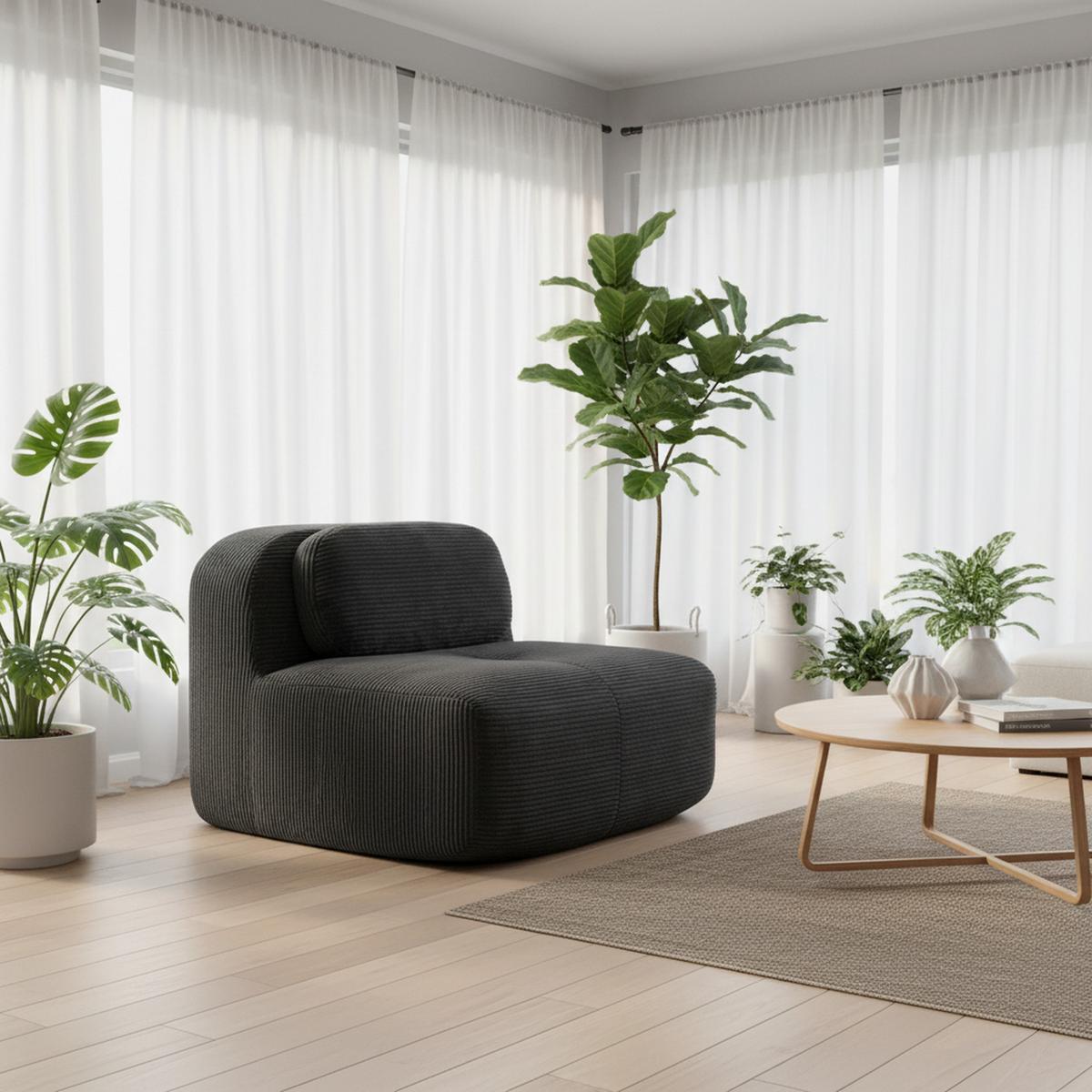 SOFAMODUL in cordstoff grau ohne armlehnen & modular - Grau, Textil (103/75/90cm) - Urban Meuble
