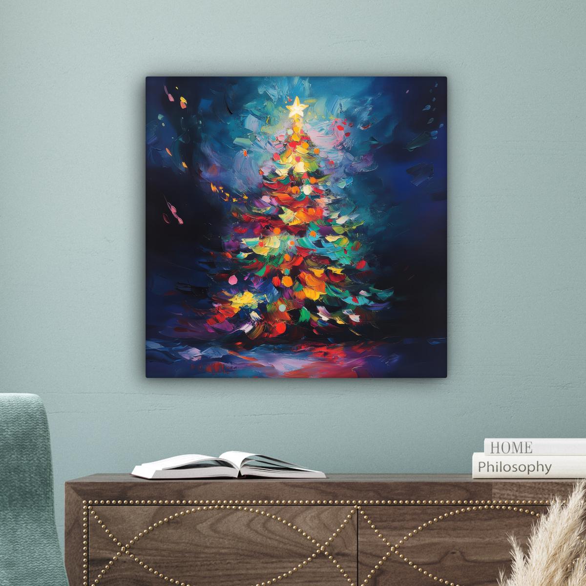 LEINWANDBILD Weihnachtsbaum - Weihnachten - Abstrakt - Farbenfroh Wandbild Wohnzimmer 50x50 cm - Multicolor, Textil (50/50cm) - MuchoWow