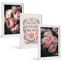 BILDER SET 3er Set - 40x60 cm Weißer Rahmen - Vintage-Rosenträume-Inschrift - Weiß, Kunststoff (40/60cm) - TULUP