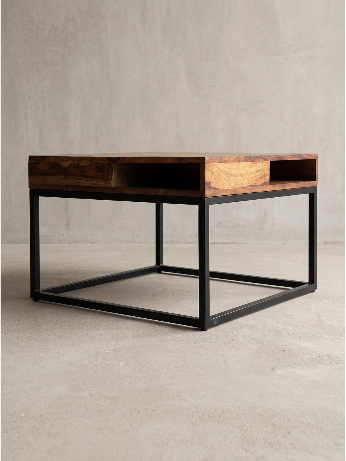 COUCHTISCH SAZAVA, Dunkles Massivholz-Schwarz, mit Stauraum, 60 x 60 x 40 cm - Schwarz/Braun, Holz/Metall (60/60/40cm) - KADIMA DESIGN