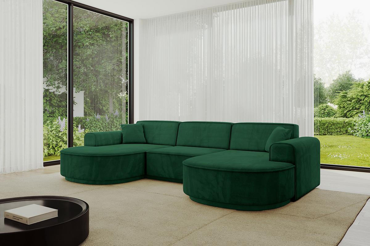 WOHNLANDSCHAFT MARI-U1-v3 - 303x171x83 cm Dunkelgrün Velours - Dunkelgrün/Schwarz, Holzwerkstoff/Kunststoff (303/83/171cm) - ALTDECOR