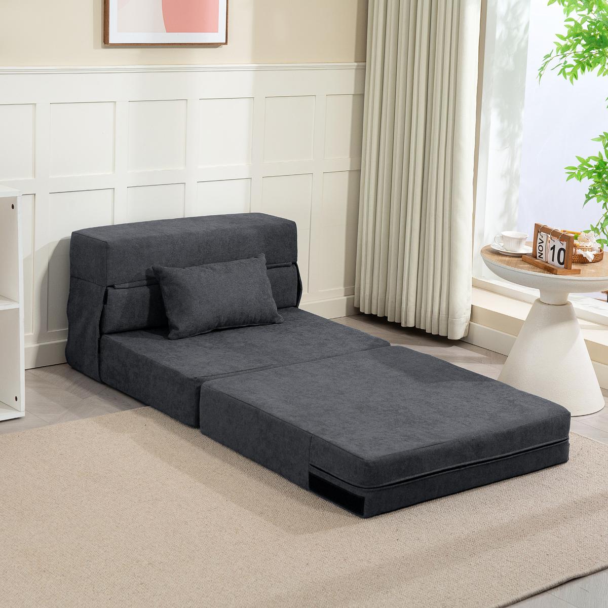 3 in 1 Schlafsessel, klappbares Schlafsofa mit Bettfunktion, Lendenkissen, Grau - Dunkelgrau, Kunststoff (80/15/210cm) - HOMCOM