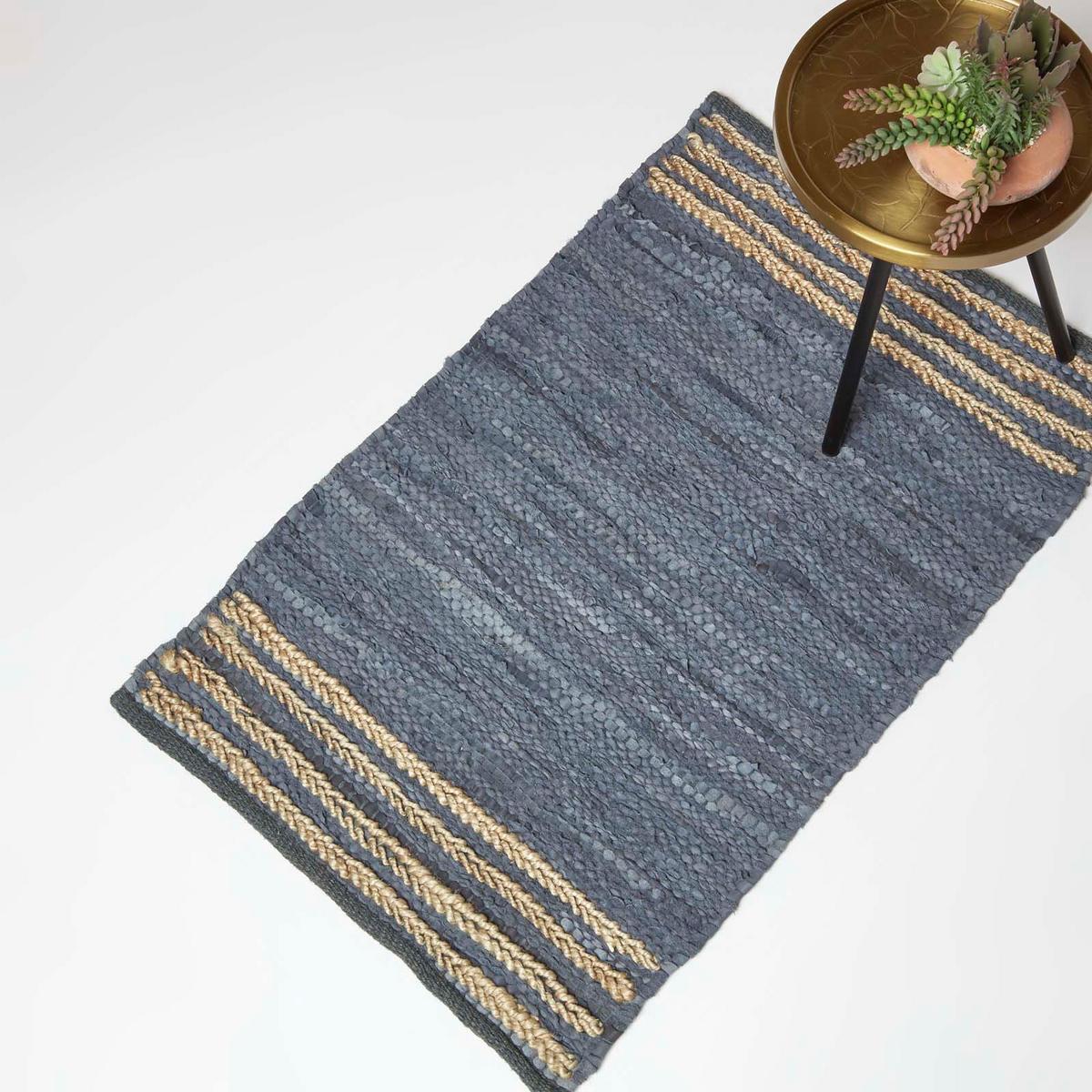 FLICKENTEPPICH aus Recycling-Leder 60/90 cm - Grau, Leder (60/90cm) - Homescapes