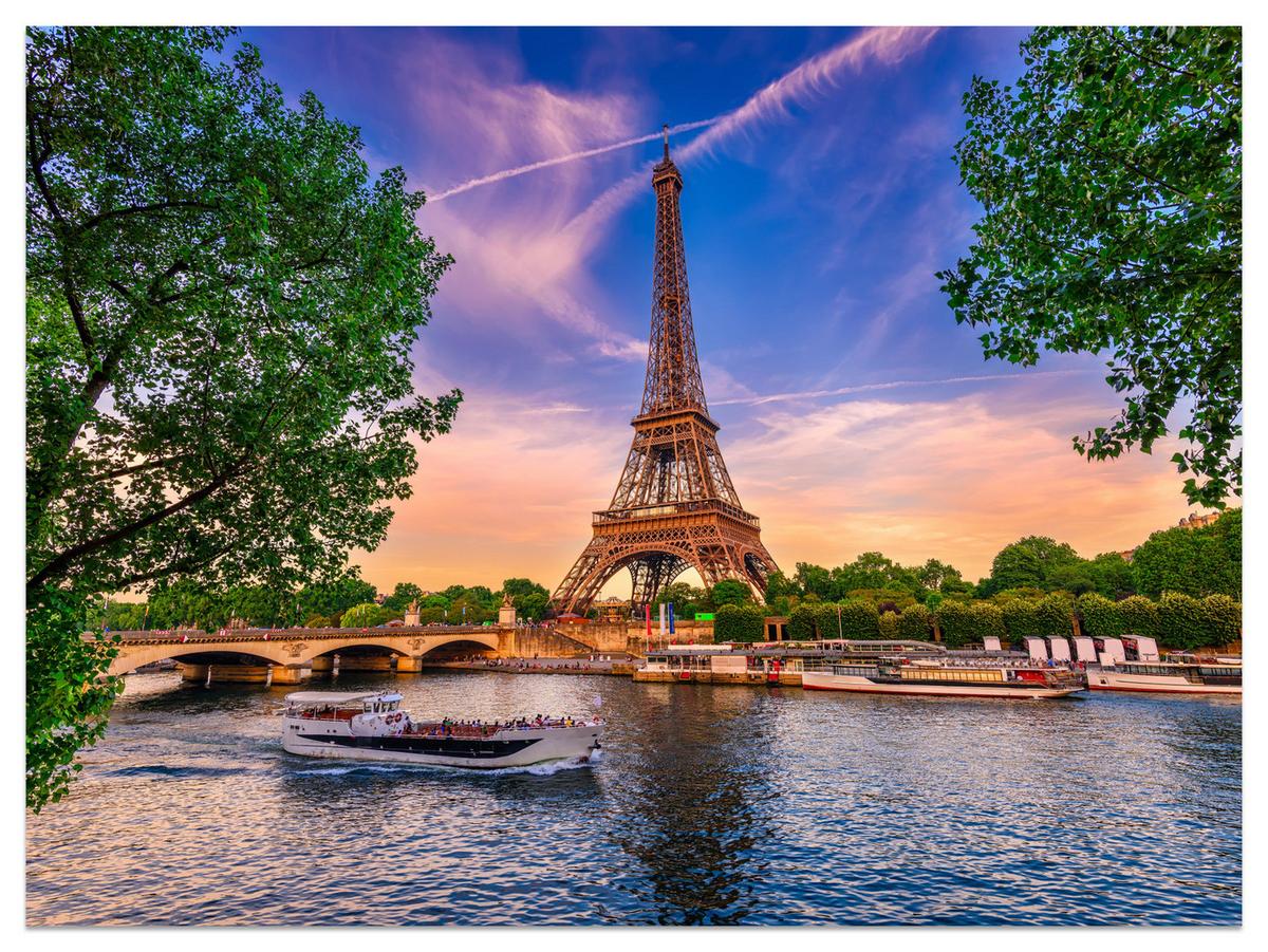 FOTOTAPETE Eiffelturm Paris Architektur 3D 450x315 - Blau/Gelb, Papier (450/315cm) - Muralo