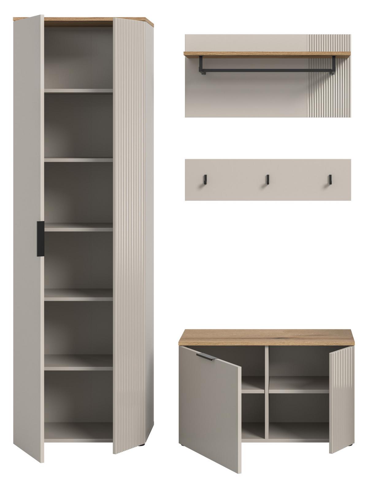 GARDEROBEN-SET 4-teilig Kaschmir Sand, Evoke Eiche, Flurmöbel 155 x 190 cm, Skid - Kaschmir/Eichefarben, Holzwerkstoff/Kunststoff (155/190/36cm) - Inn.Furn