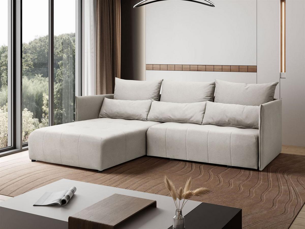 ECKSOFA APOLLO L mit Schlaffunktion und Bettkasten – linke Seite - Ecru, Textil (246/188cm) - Lookway