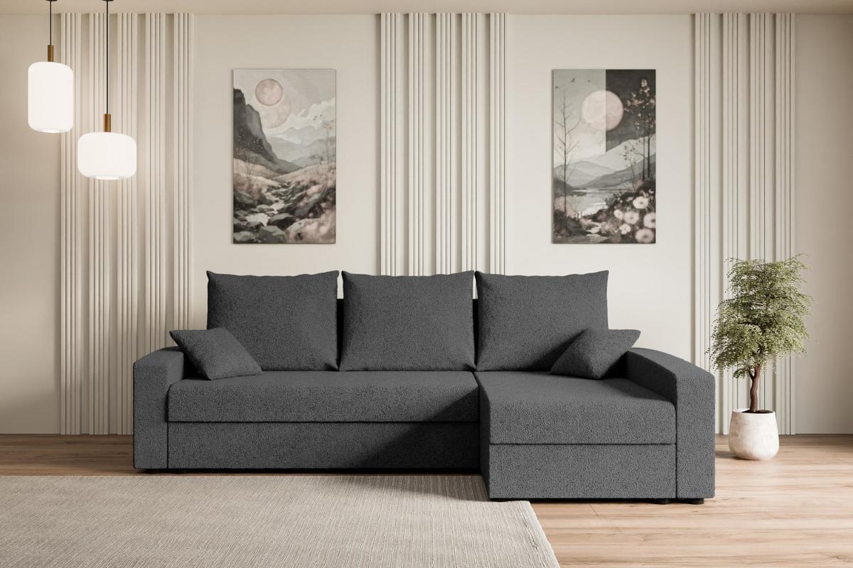 ECKSOFA mit Schlaffunktion und Bettkasten ALESIA-L 231x140x90 cm Grau Bouclé - Silberfarben/Grau, Holzwerkstoff/Kunststoff (231/140cm) - ALTDECOR