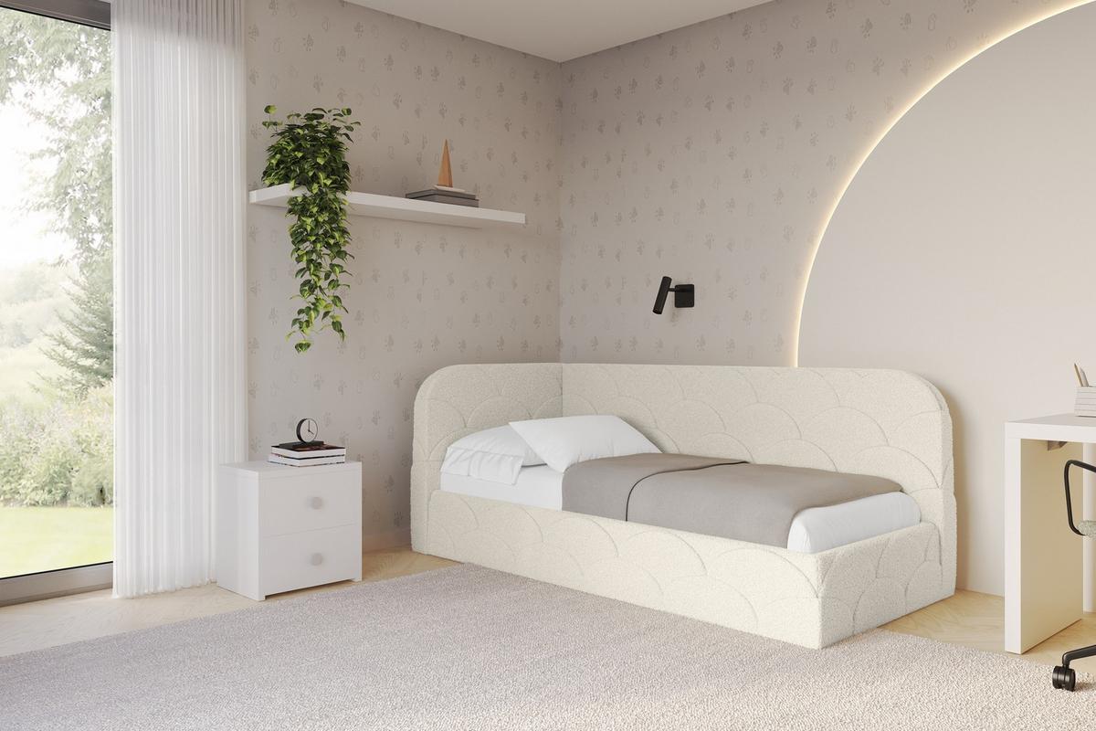 EINZELLBETT Jugendbett mit Bettkasten, Rechts - ELRY 80x200 Beige - Perlmutt, Holzwerkstoff/Textil (80/200cm) - ALTDECOR