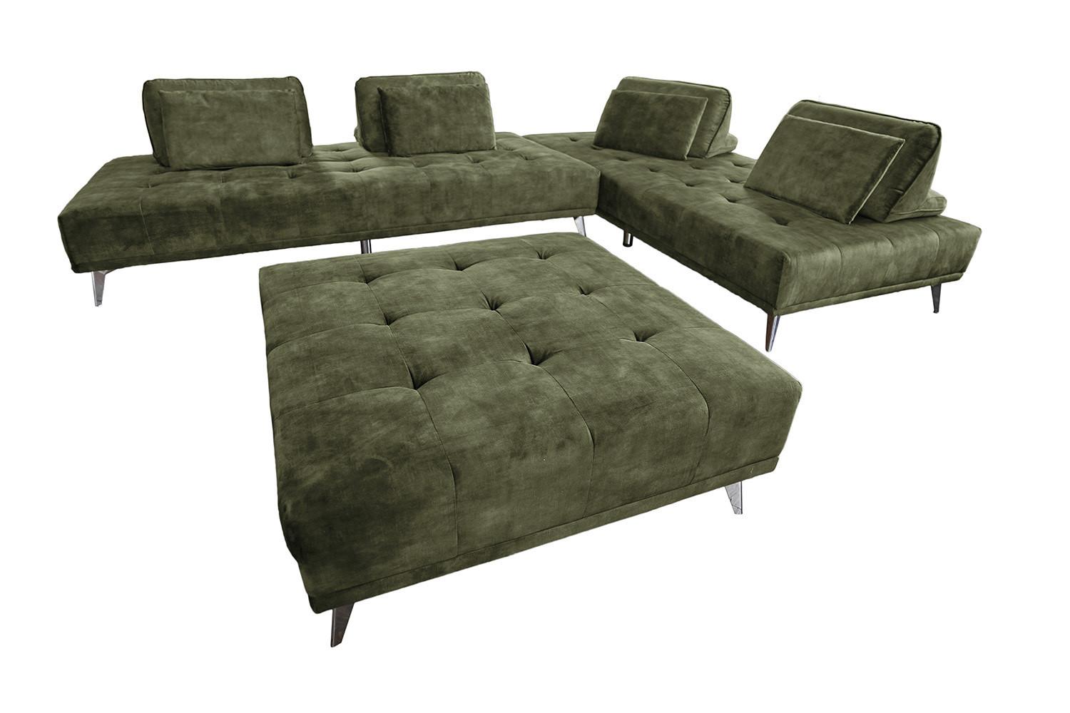 MODULSOFA MIT HOCKER WIOLO Dunkelgrün Velvet - Dunkelgrün/Silberfarben, Textil/Metall (350/80/350cm) - KAWOLA