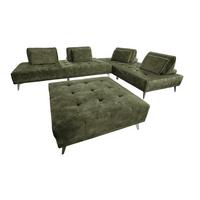 MODULSOFA MIT HOCKER WIOLO Dunkelgrün Velvet - Dunkelgrün/Silberfarben, Textil/Metall (350/80/350cm) - KAWOLA