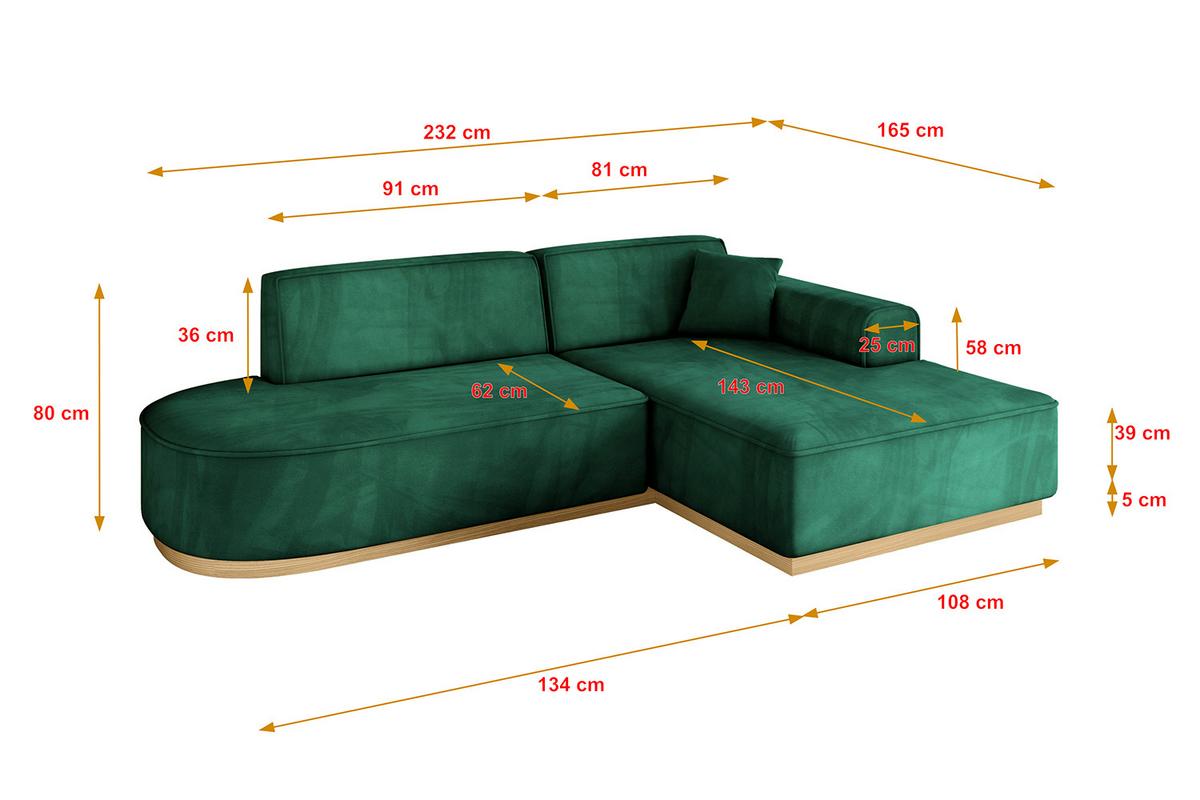 ECKSOFA Ottomane Rechts IREA-L1-v2 - 232x165x80 cm Grün - Dunkelgrün, Holzwerkstoff/Textil (232/165cm) - ALTDECOR