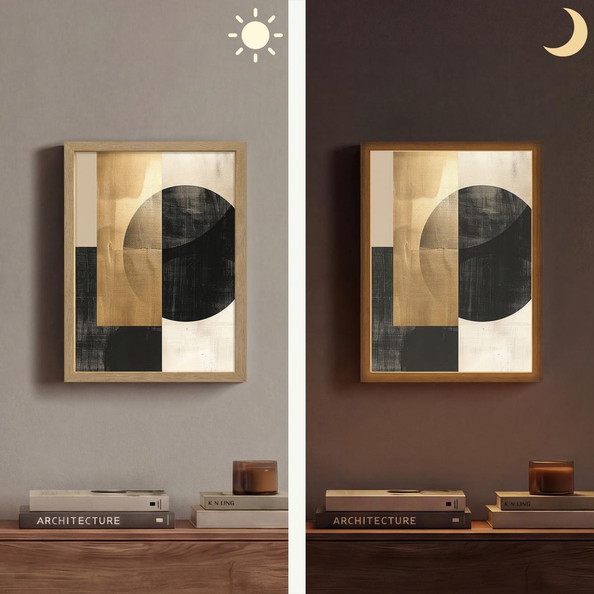 WANDLEUCHTE MIT AKKU Abstrakt - Modern - Schwarz - Gold 30x40 cm - Sandfarben, Holzwerkstoff (30/40/8cm) - OnlyWow
