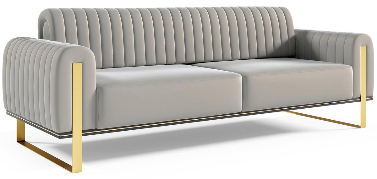 SOFA Parissa 228 cm - Goldfarben/Hellgrau, Textil/Metall (228/79/92cm) - Selsey