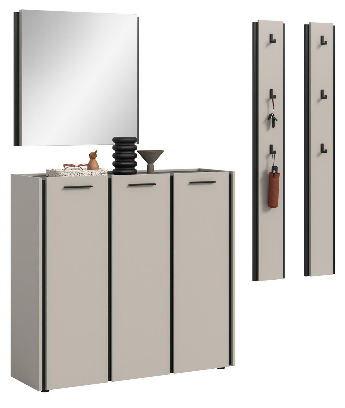 GARDEROBEN-SET 4-teilig Kaschmir 185 x 190 cm, Komplettset mit Soft-Close - Kaschmir/Schwarz, Glas/Holzwerkstoff (185/190/37cm) - Inn.Furn